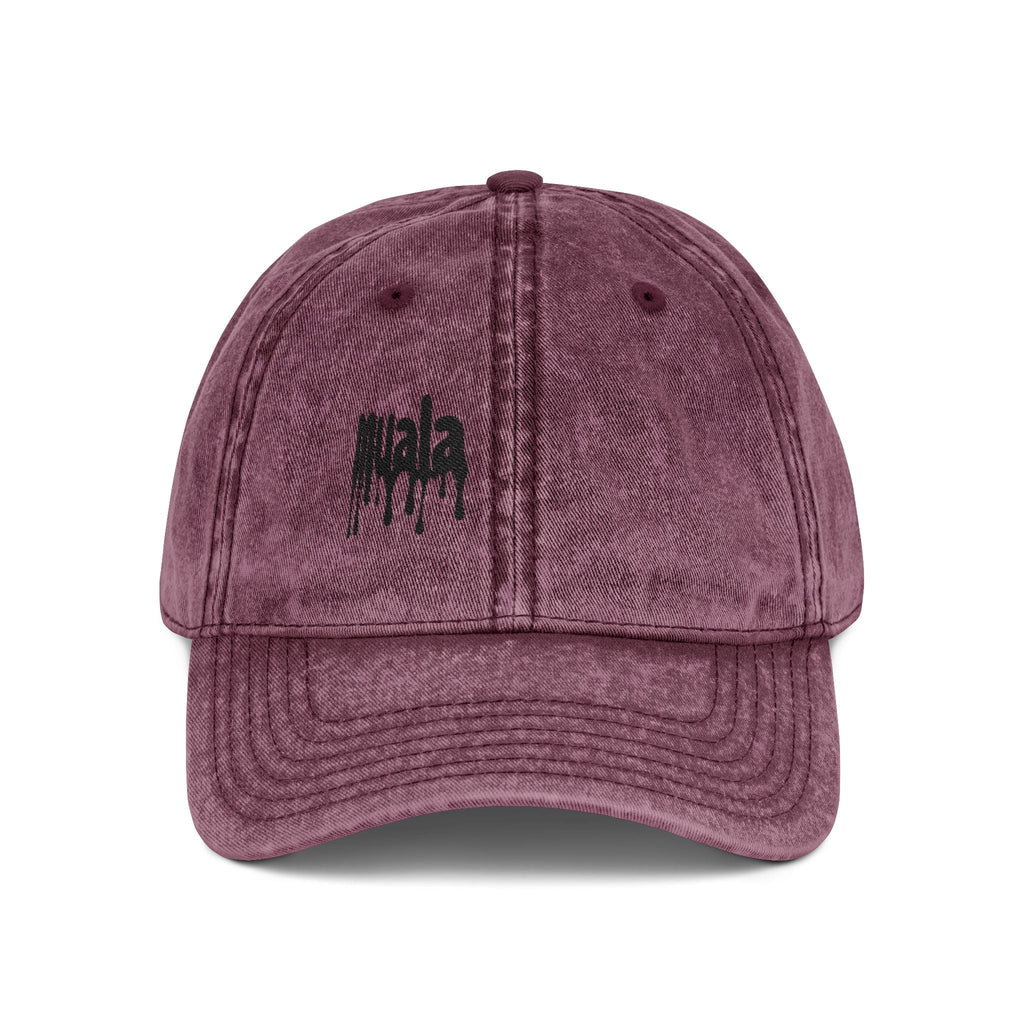 Muala® "sunday pizza" cap in distressed maroon cotton twill with black embroidered logo on right front panel