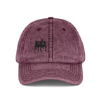 Muala® "sunday pizza" cap in distressed maroon cotton twill with black embroidered logo on right front panel