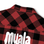 Red and black plaid heavyweight flannel shirt with muala logo on back, premium casual style "Late Night Kebab" design