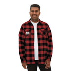Late Night Kebab heavyweight red and black plaid flannel shirt with muala logo, casual unisex style and premium cotton-polyester blend.