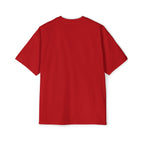 Red men's oversized heavy cotton t-shirt with dropped shoulder design by muala® "drippy fat" collection