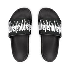 Top view of black Muala® flip fat flop men's sandals with white drip design on straps and textured footbed