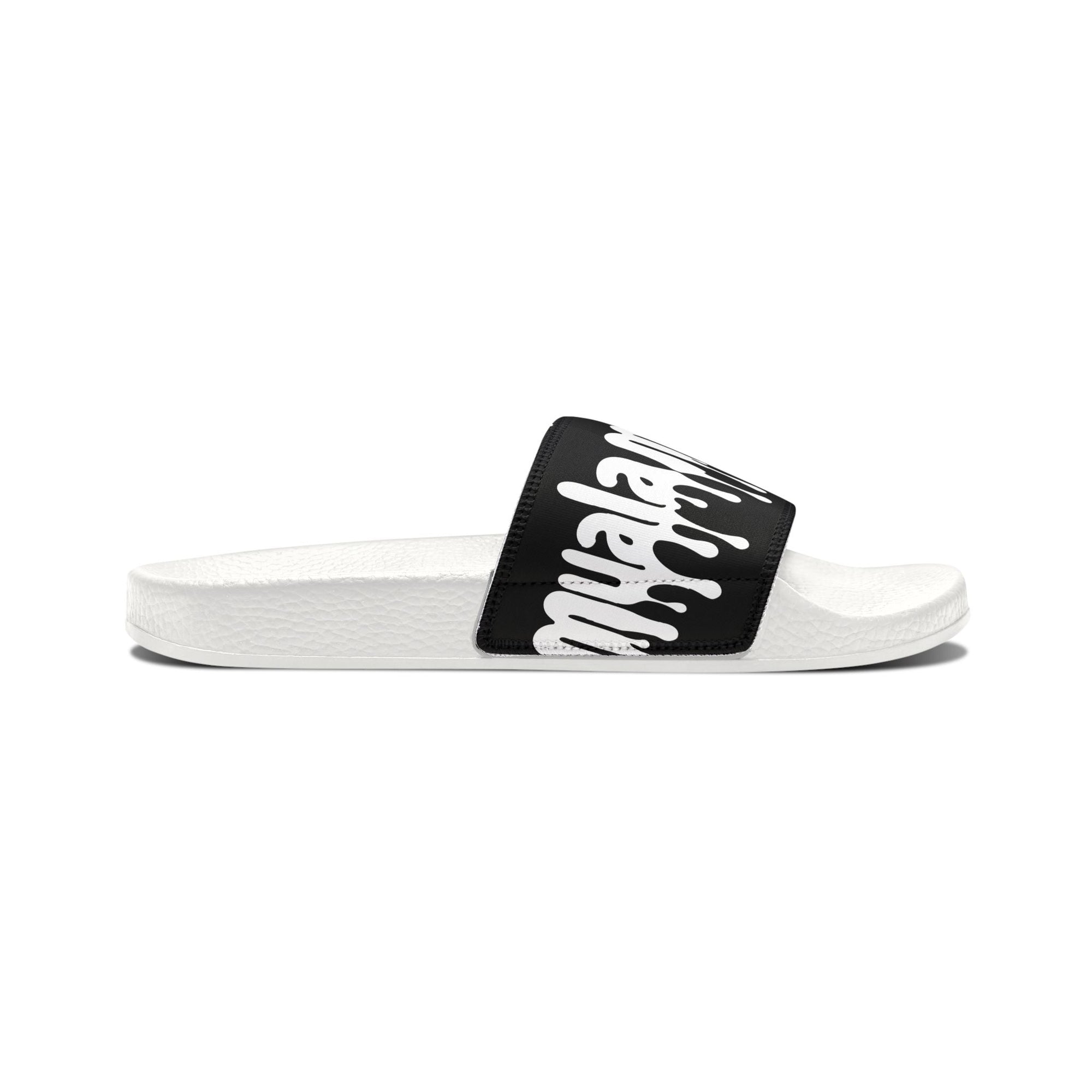 Muala® flip fat flop men's sandal with white sole and black strap featuring white logo text