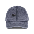 Vintage washed black Muala® "sunday pizza" cap with black embroidered logo on right front panel and distressed cotton twill fabric
