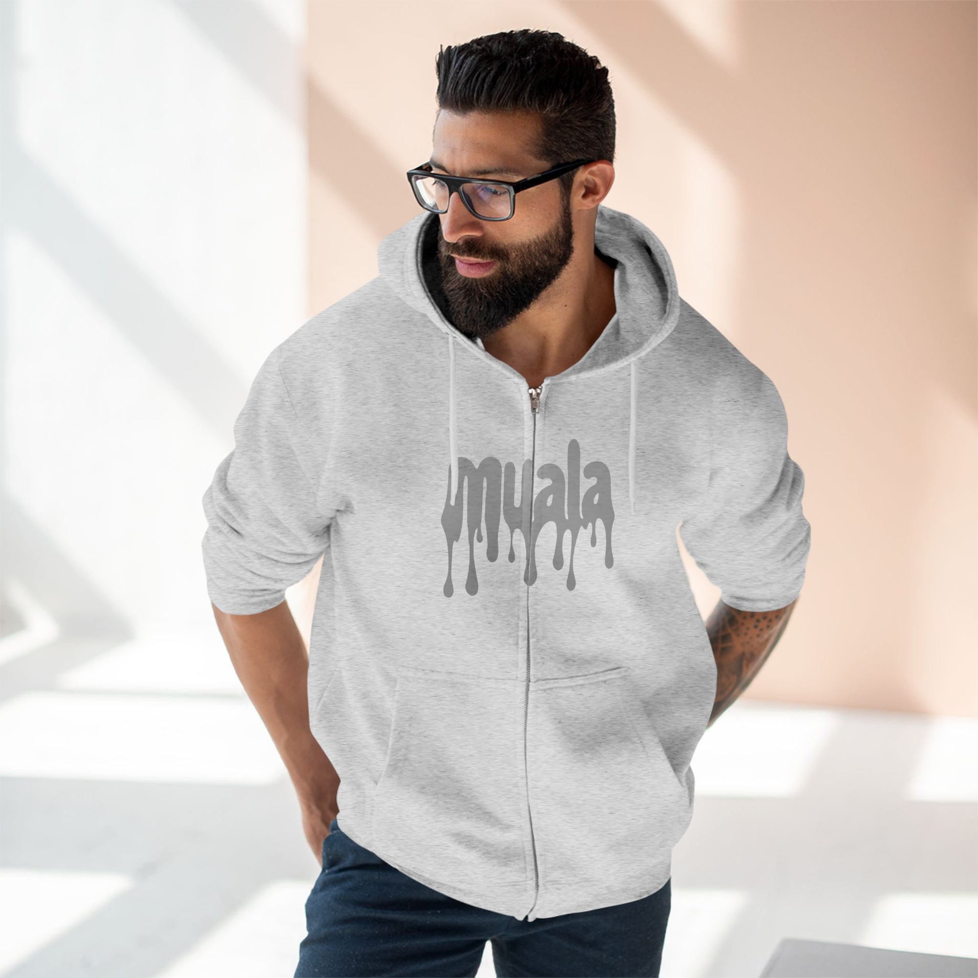 muala® "drippy grey double cheese" zip hoodie