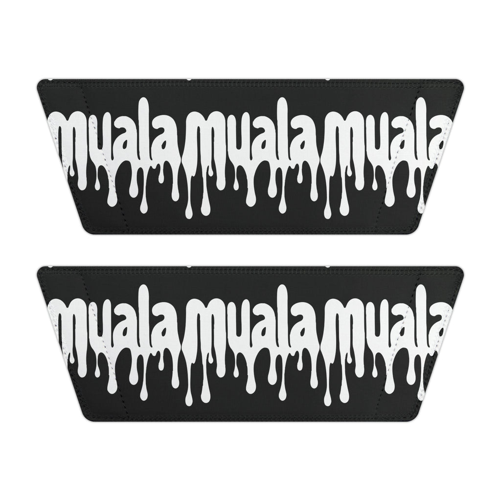 Black removable sandal straps with white dripping "muala" logo for Muala® "flip fat flop" men's sandals