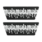 Black removable sandal straps with white dripping "muala" logo for Muala® "flip fat flop" men's sandals