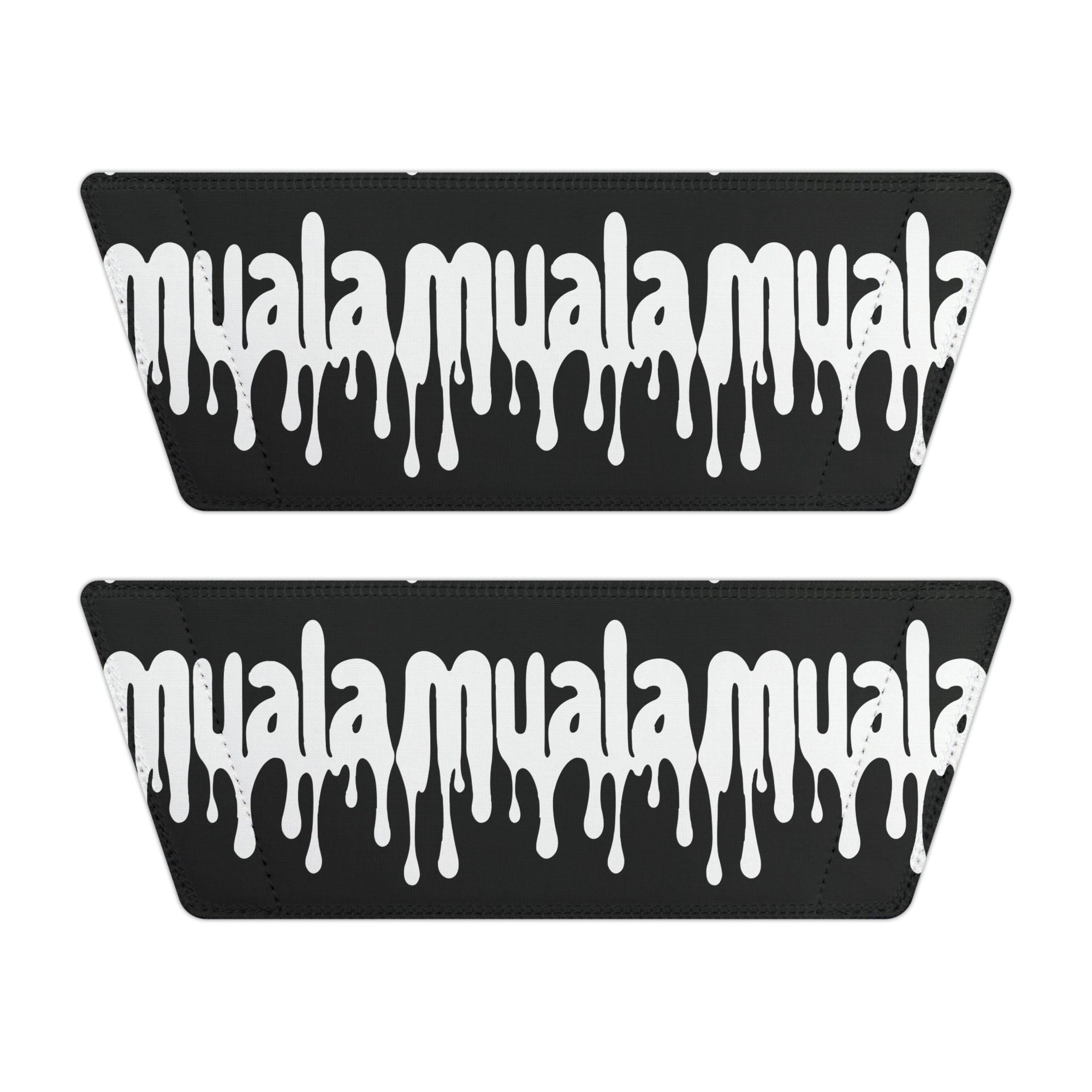 Black removable sandal straps with white dripping "muala" logo for Muala® "flip fat flop" men's sandals