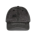 Black distressed cotton twill Muala® "sunday pizza" cap with black embroidered logo on right front panel and vintage washed finish