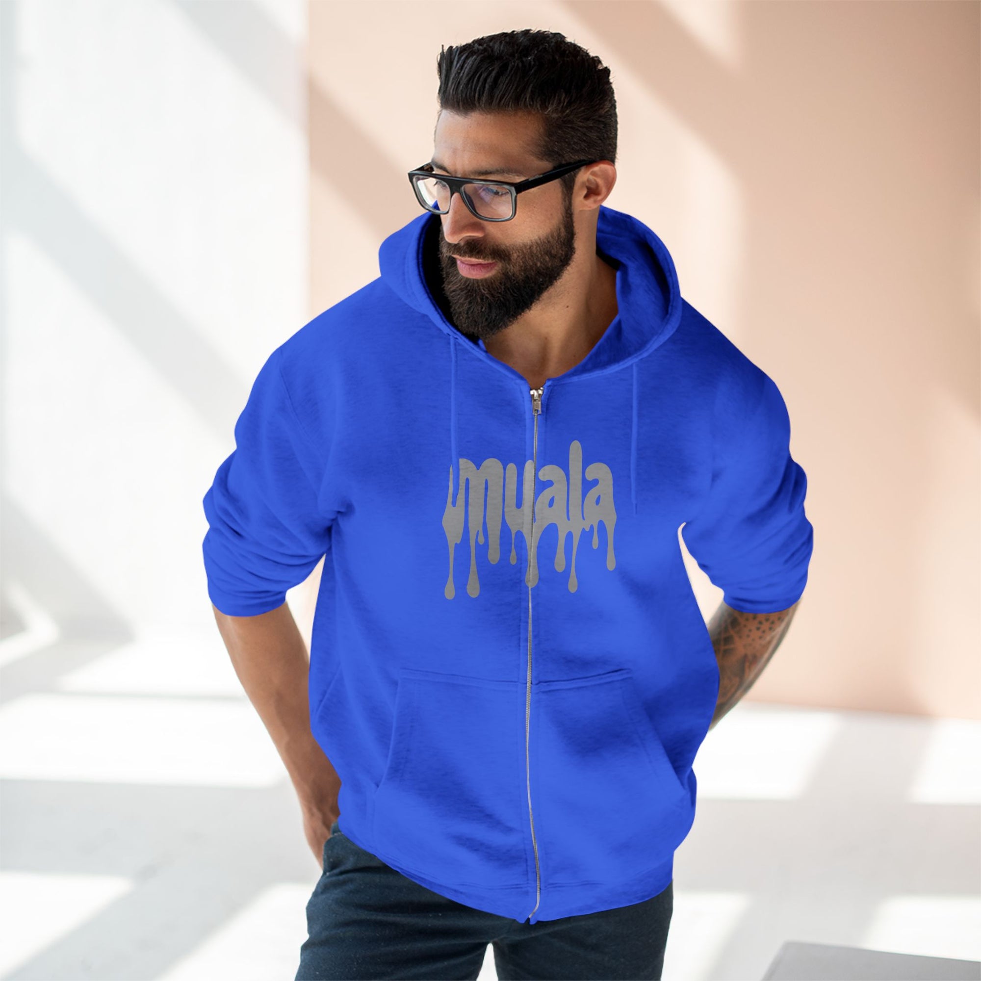 muala® "drippy grey double cheese" zip hoodie