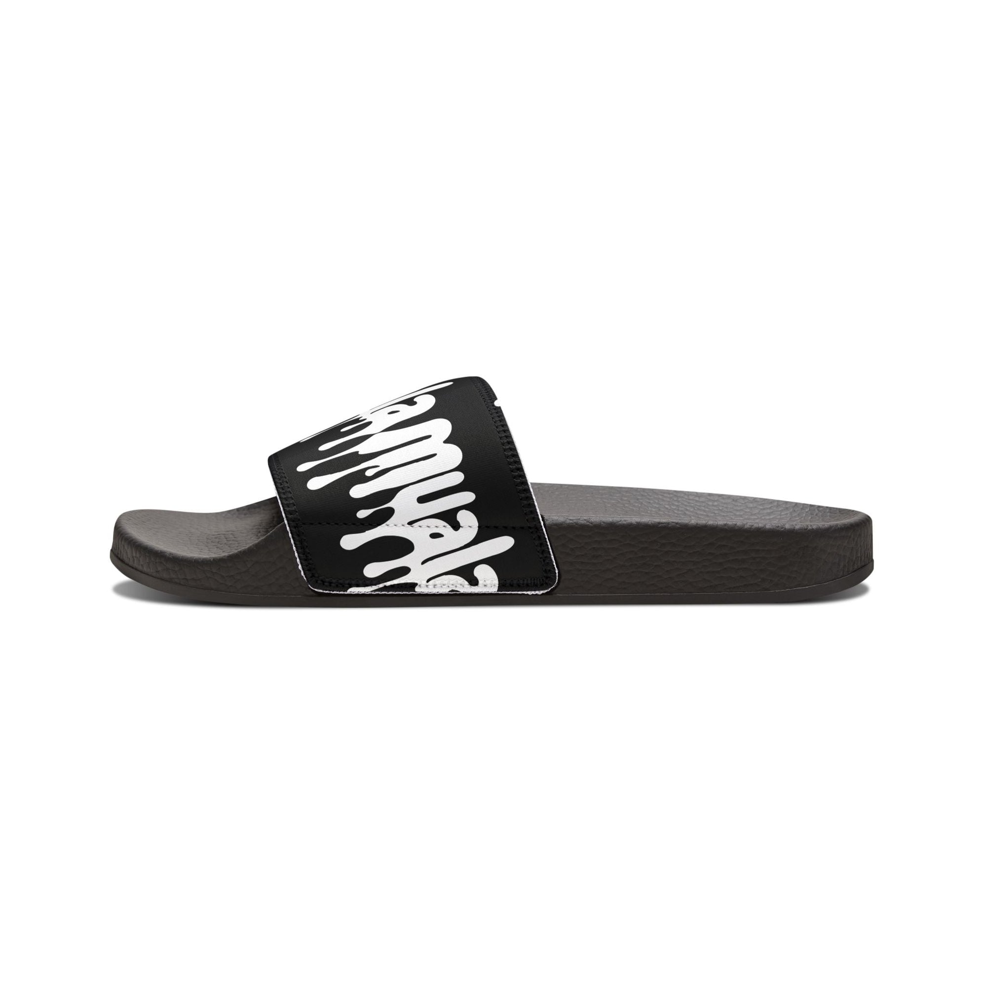 Muala® flip fat flop men's black slide sandal with white logo strap and cushioned sole for comfort and durability