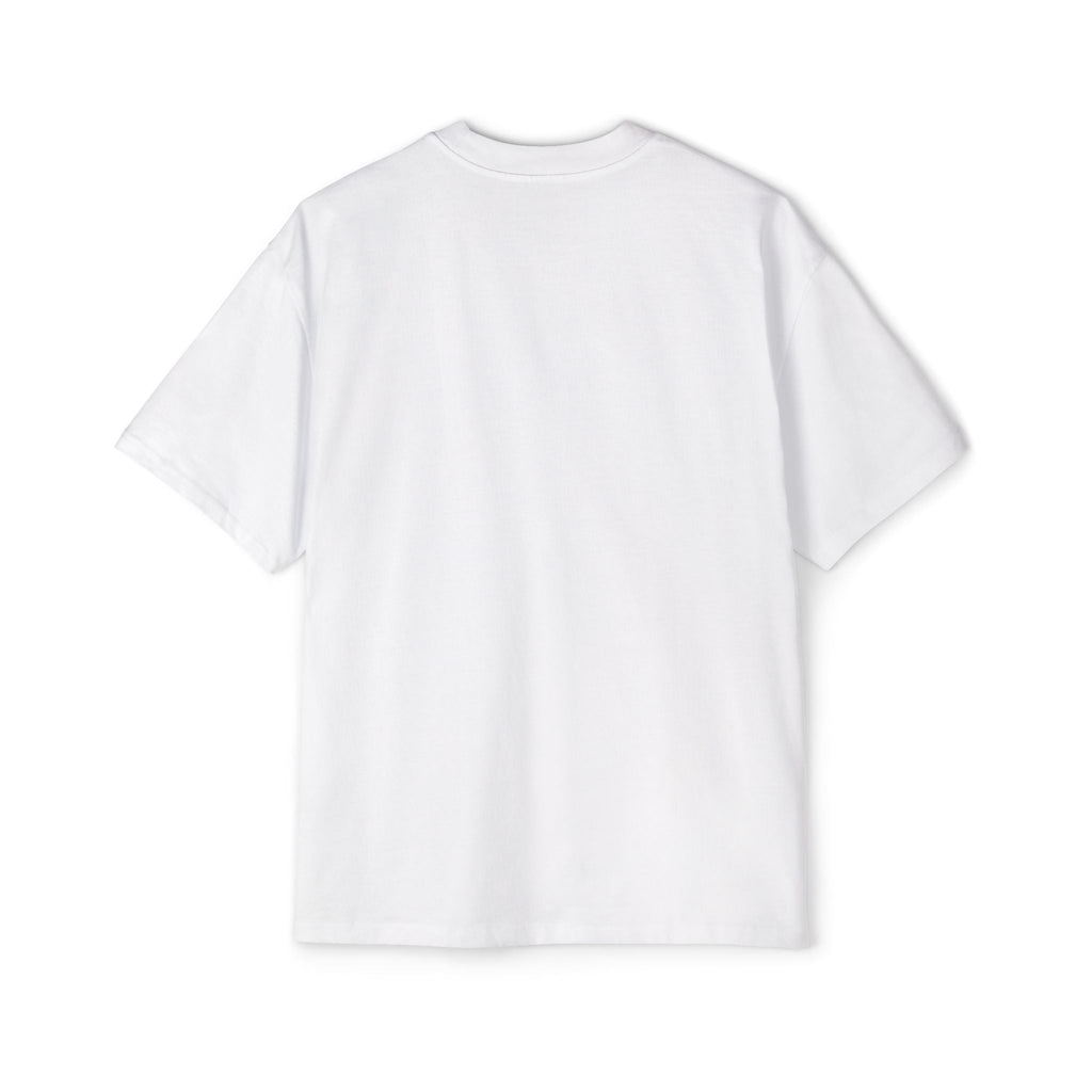 White muala® "drippy fat" heavy oversized men's tee with dropped shoulder design and premium cotton fabric.