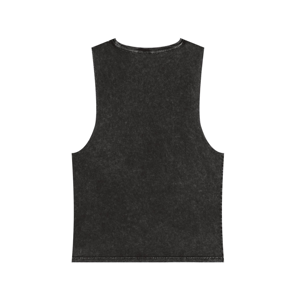 Muala® "hot mualan" stonewash tank top in black with vintage-inspired raw edges and classic unisex fit.