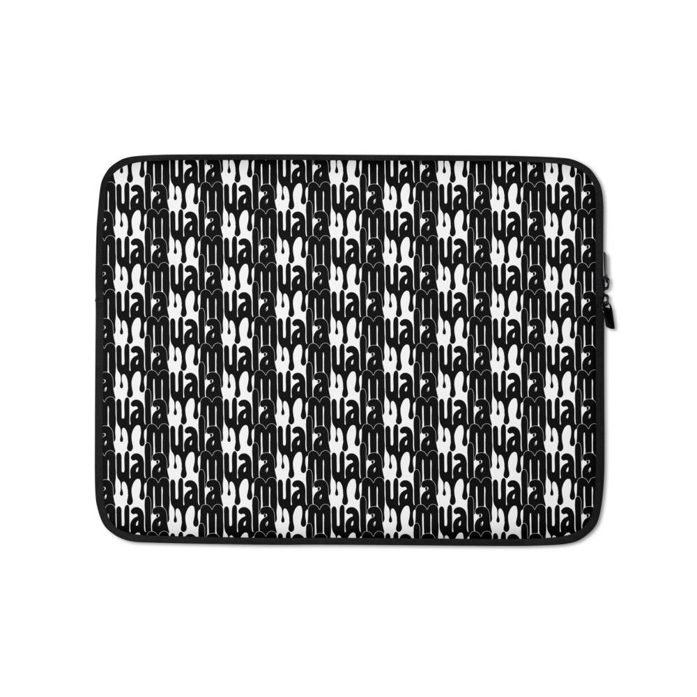 Muala® Tech Wrap neoprene laptop sleeve with black and white dripping pattern and full coverage design