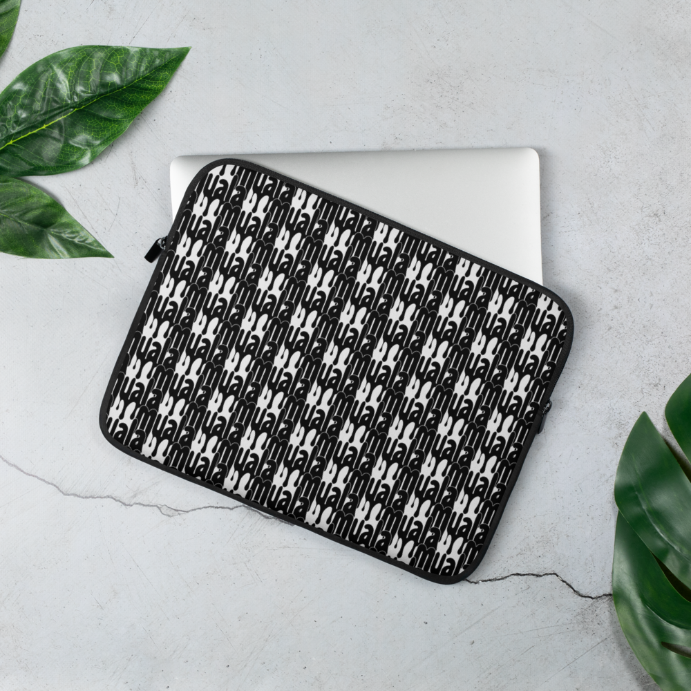 Muala® Tech Wrap laptop sleeve in black and white Pattern Vol.1 design with neoprene protection on laptop surface