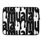 Muala® Tech Wrap laptop sleeve with black and white drip pattern, neoprene protective cover with padded zipper and faux fur lining.