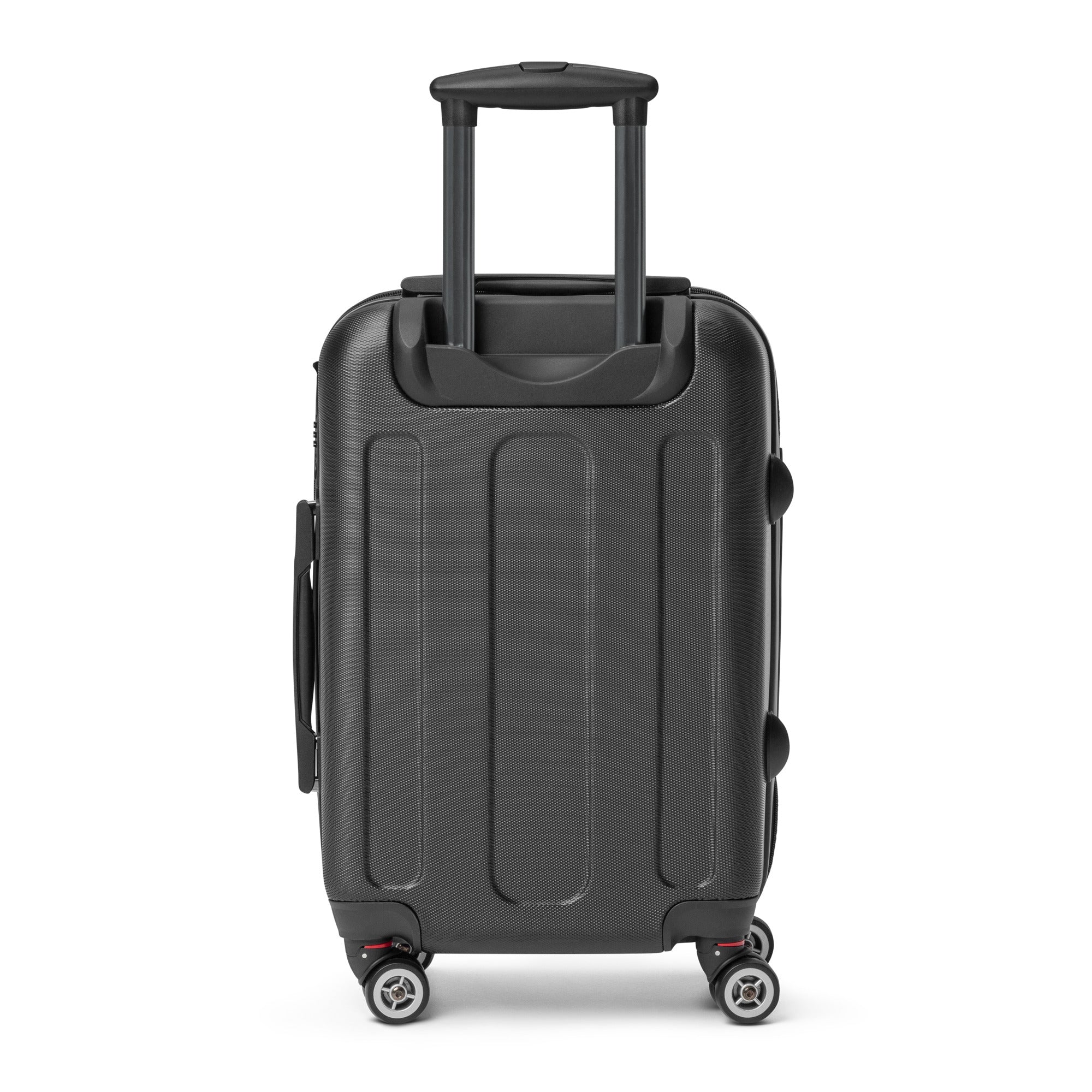black hard-shell travel wrap suitcase with 360-degree double swivel wheels and retractable handle