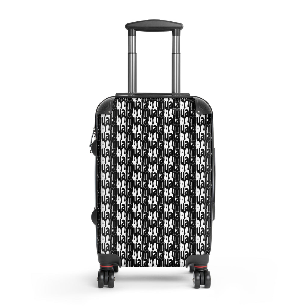 muala® travel wrap suitcase with black and white pattern, hard-shell design, 360° double wheels, and telescopic handle.